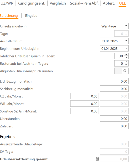 Untermenü Sonderzahlung UEL - Berechnung cpu-informatik.at